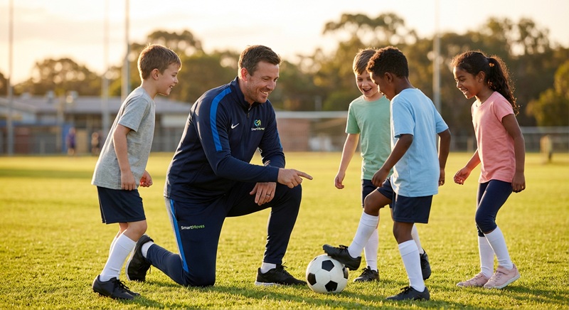 Coach working with students